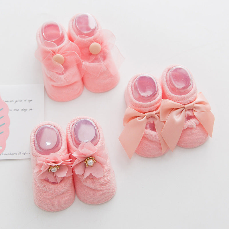 3 pairs of lace bow hole socks