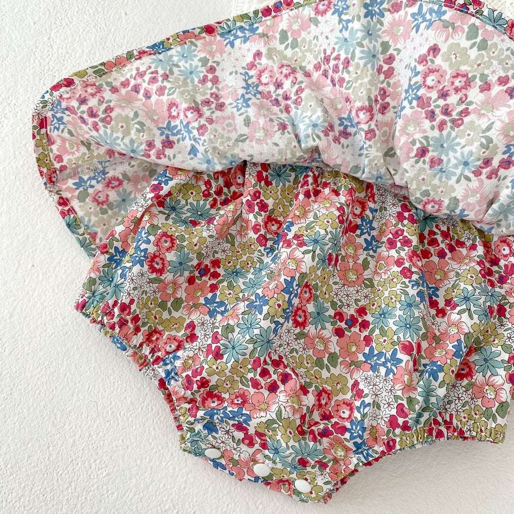 Baby Flounced Sleeve Suspender Fake Two Pieces Bottom-covering Rompers
