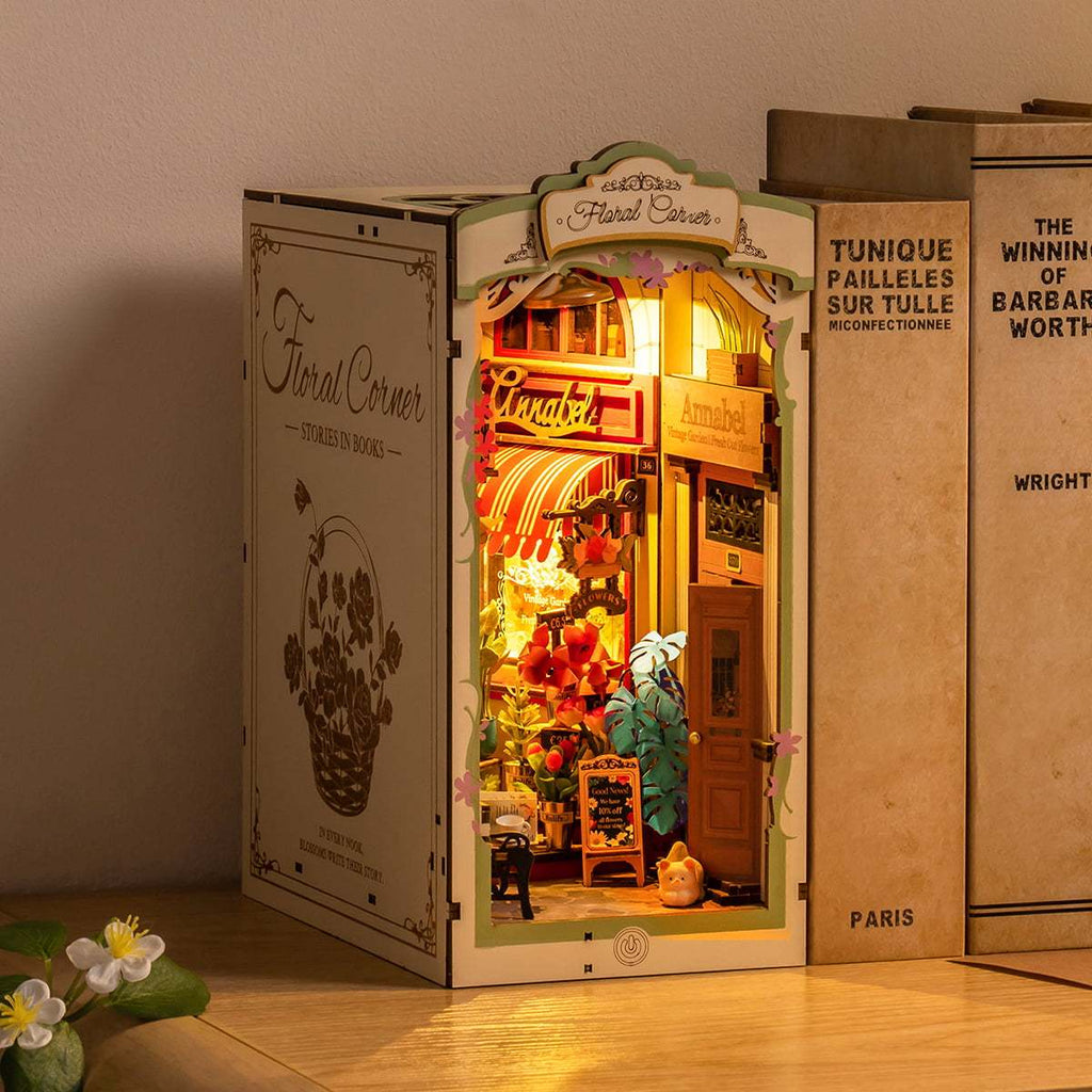Rolife Floral Corner DIY Book Nook Shelf Insert Kit 3D Wooden Dollhouse For Gift