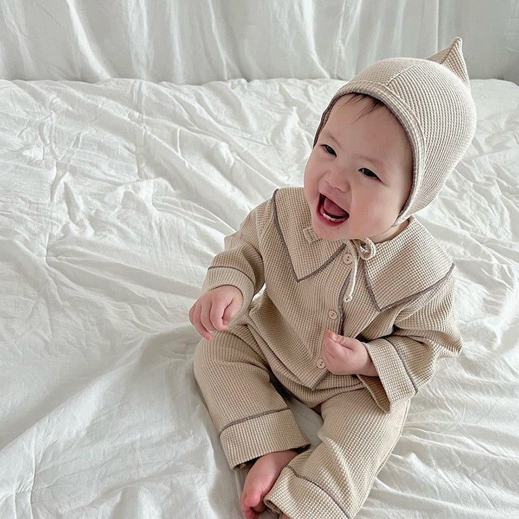 Baby Autumn Waffle-Knit Cardigan Set
