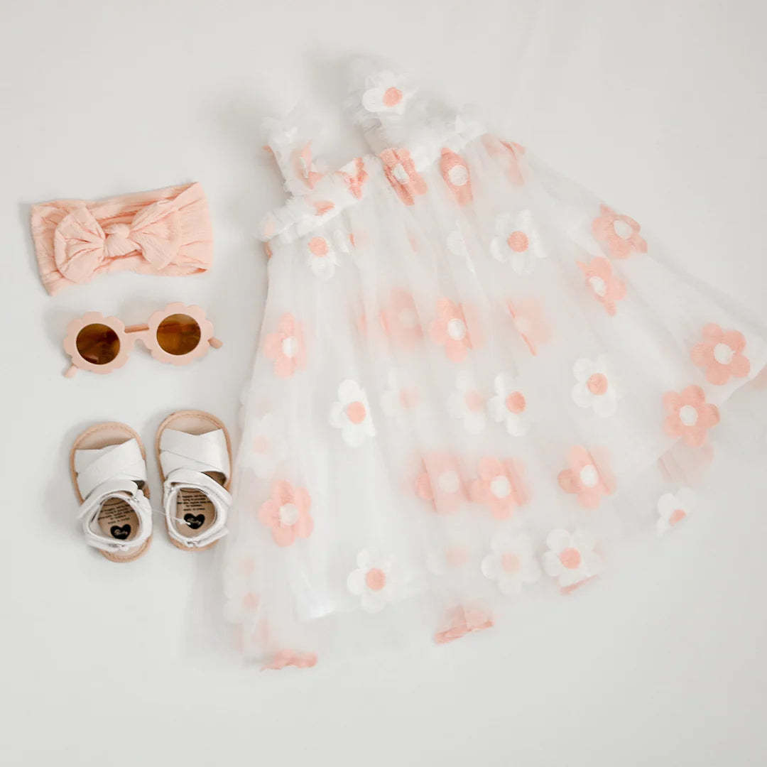 Halter Vest Girl Embroidery Floral Mesh Dress