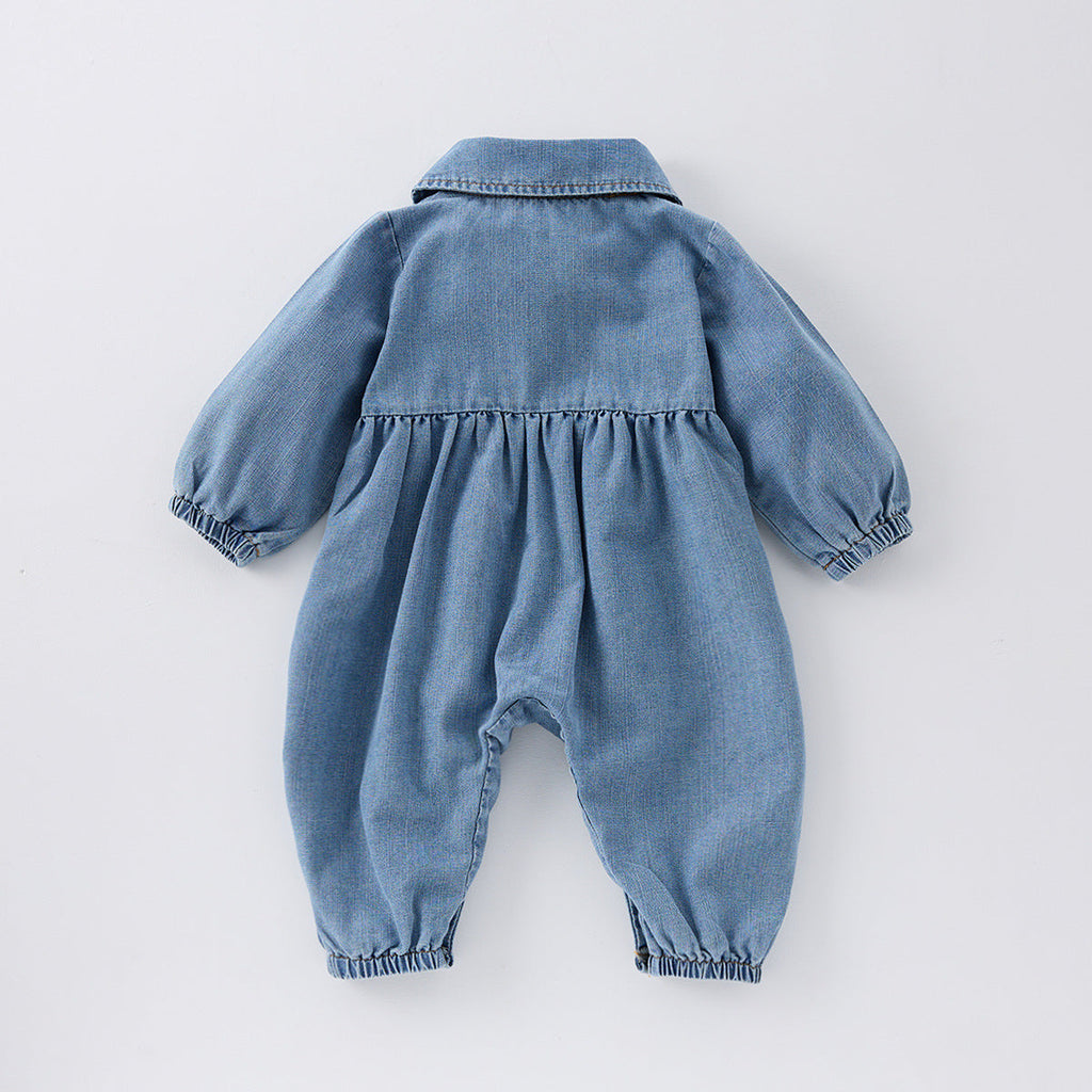 Cute Lapel Denim Rompers Jumpsuit