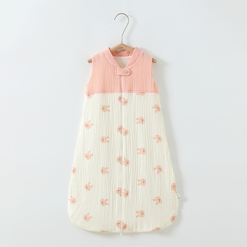 Baby Sleeping Bag Double Layer Patchwork Stand-up Collar Gauze Waistcoat Sleeping Bag