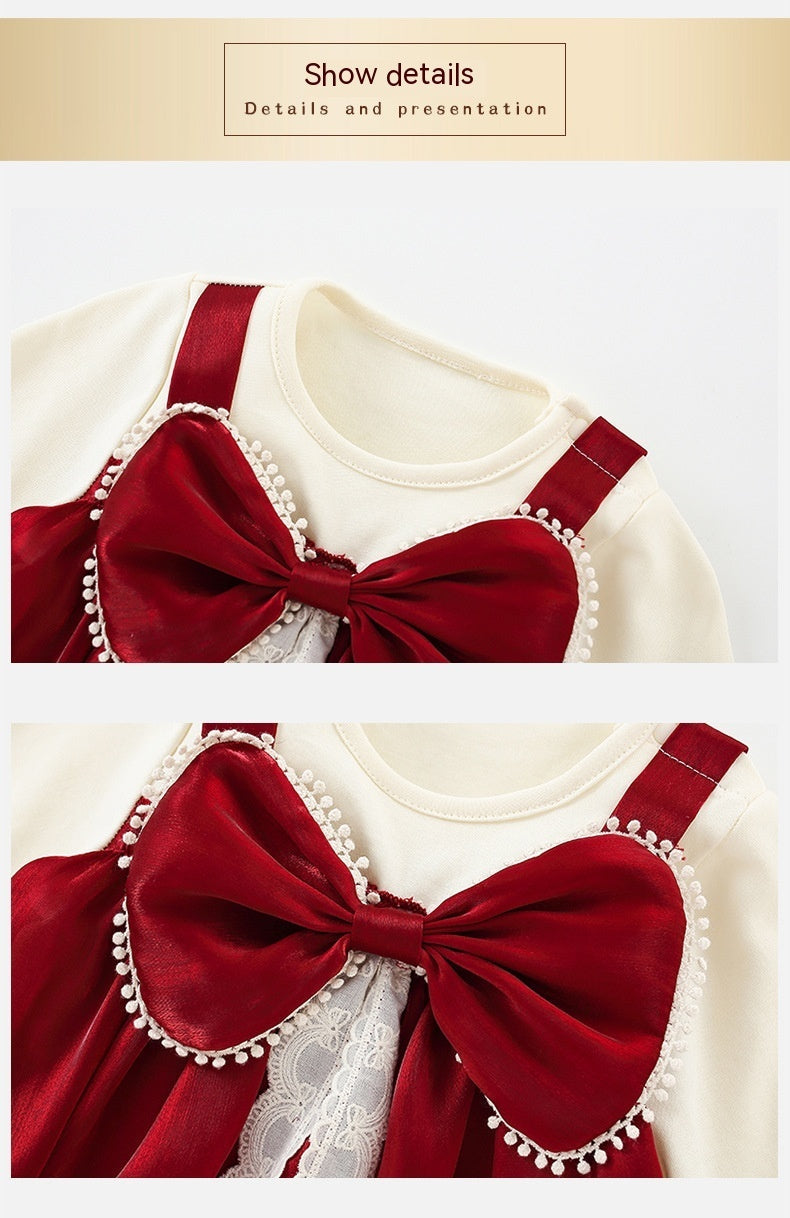 Baby Jumpsuit Bow Baby Long-sleeved Triangle Romper Romper