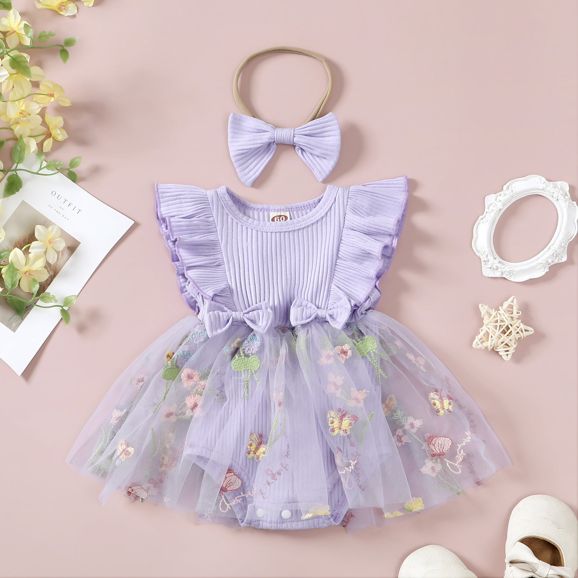 Flower Embroidered Mesh Princess Dress Headdress