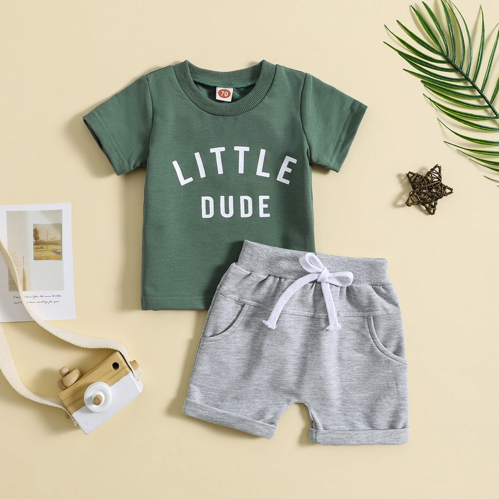 Children's Clothing Round Neck Letter Print Top Two-piece Set