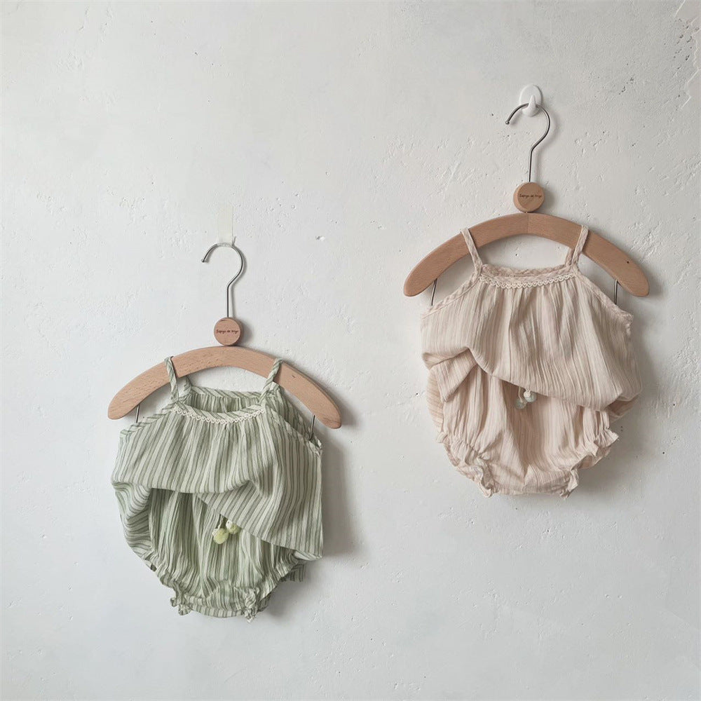 Striped Spaghetti Straps Shorts Suit Baby Girl Two-piece Suit Suit
