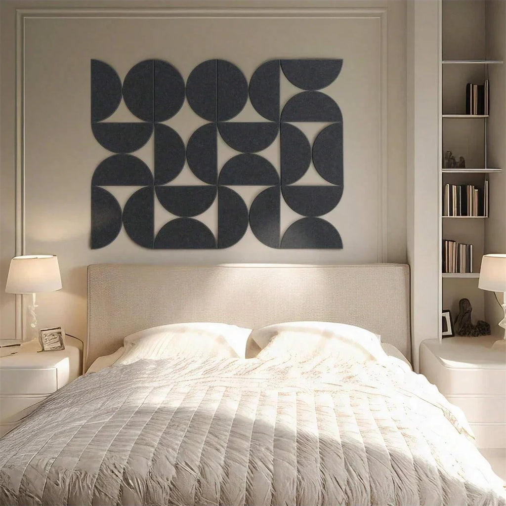 12pcs Decorative Felt Wall Panel Kit Semicircular Wall Felt Tiles Home Decor Felts Tiles with Self Adhesive Decorative Board