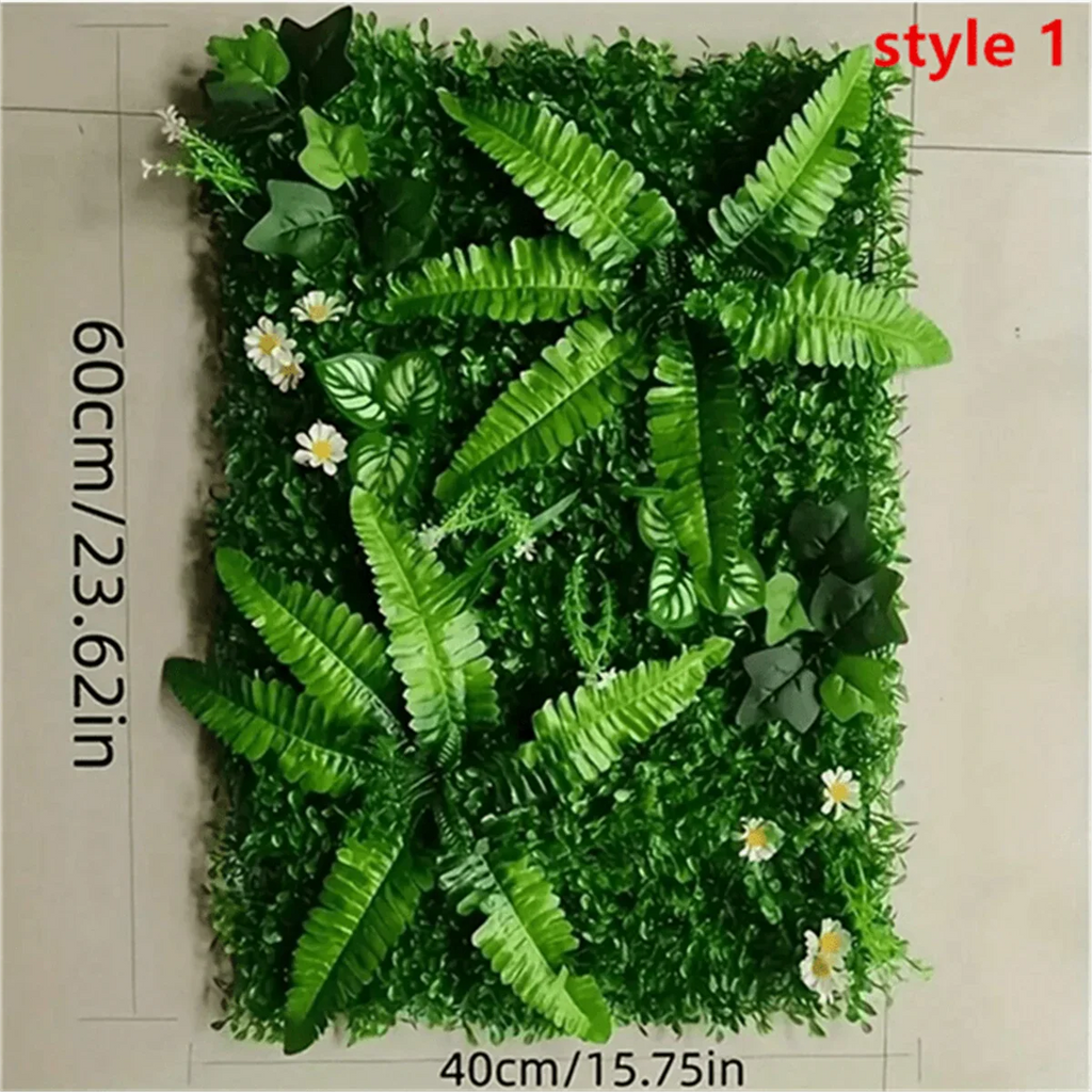 Artificial Grass Wall Panel with Flowers Artificial Plant Privacy Hedge Screen Grass Backdrop Greenery Wall Indoor Home Decratio