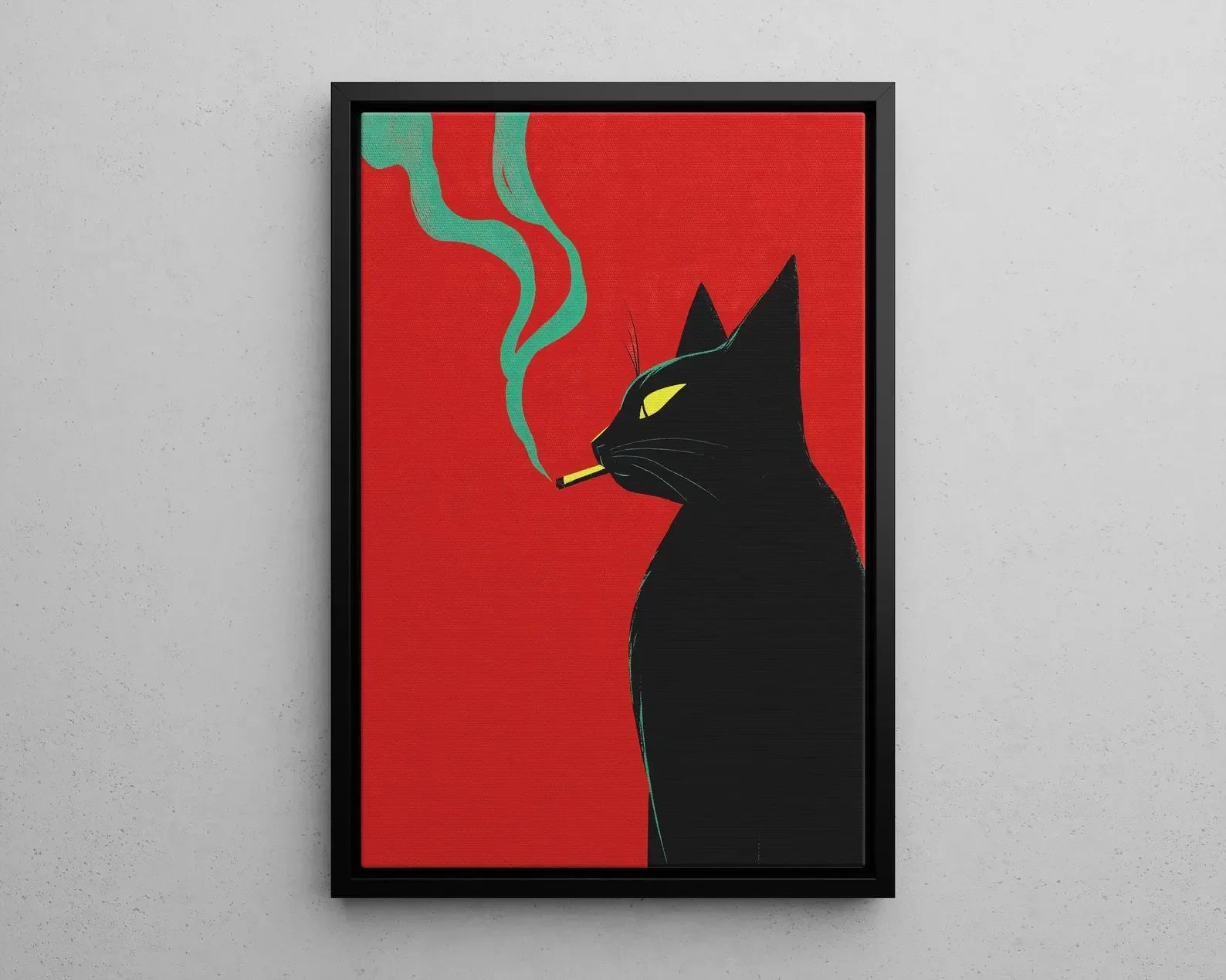 Black Cat Smoking a Cigarette Vintage Poster Art Retro Whimsical Print Funny Animal Wall Decor Poster for Bar Cart Quirky Kitche