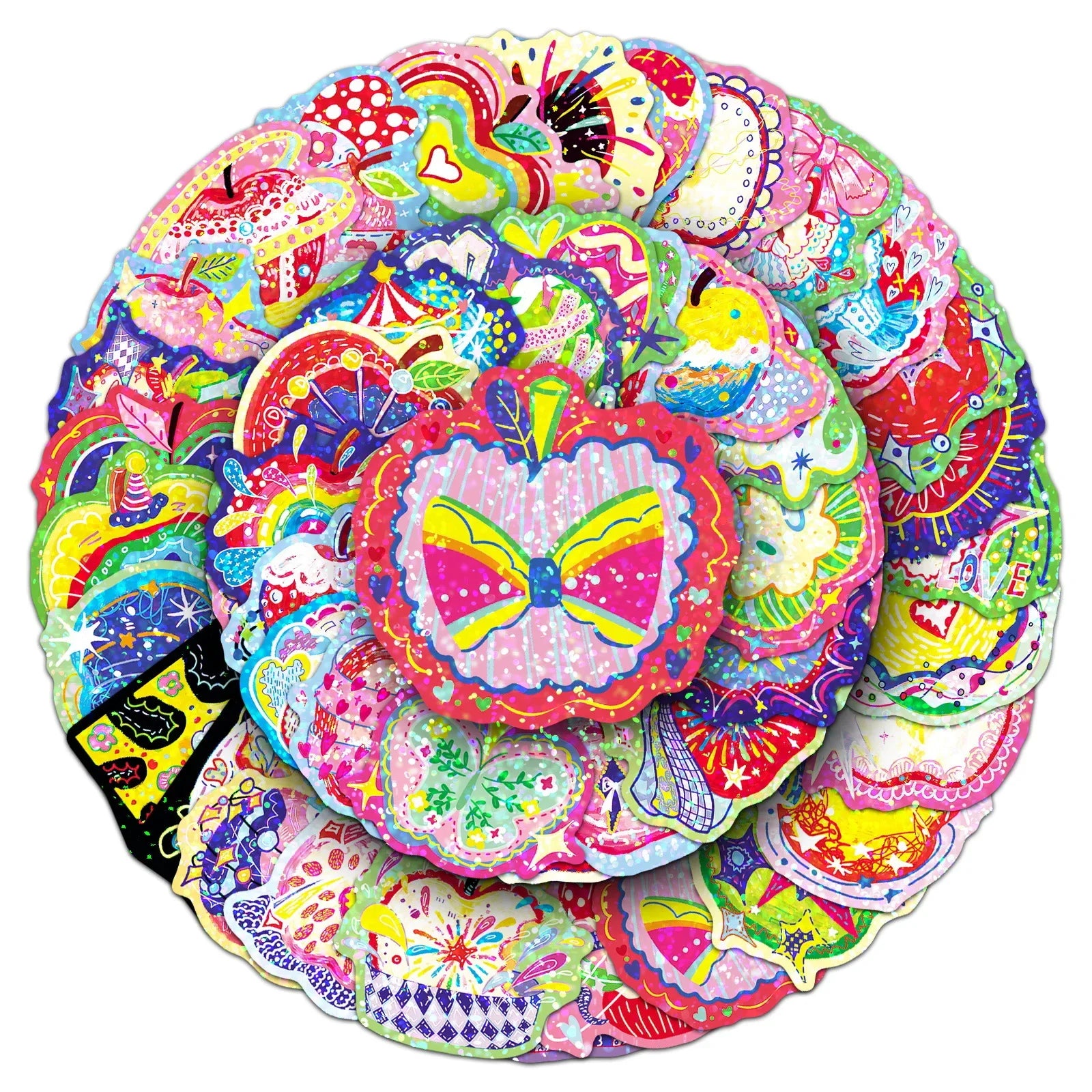 50/100PCS Energy Apple Sticker Flash Film Laser Color Cool Original Creative Waterproof Decorative Phone Computer Sticker