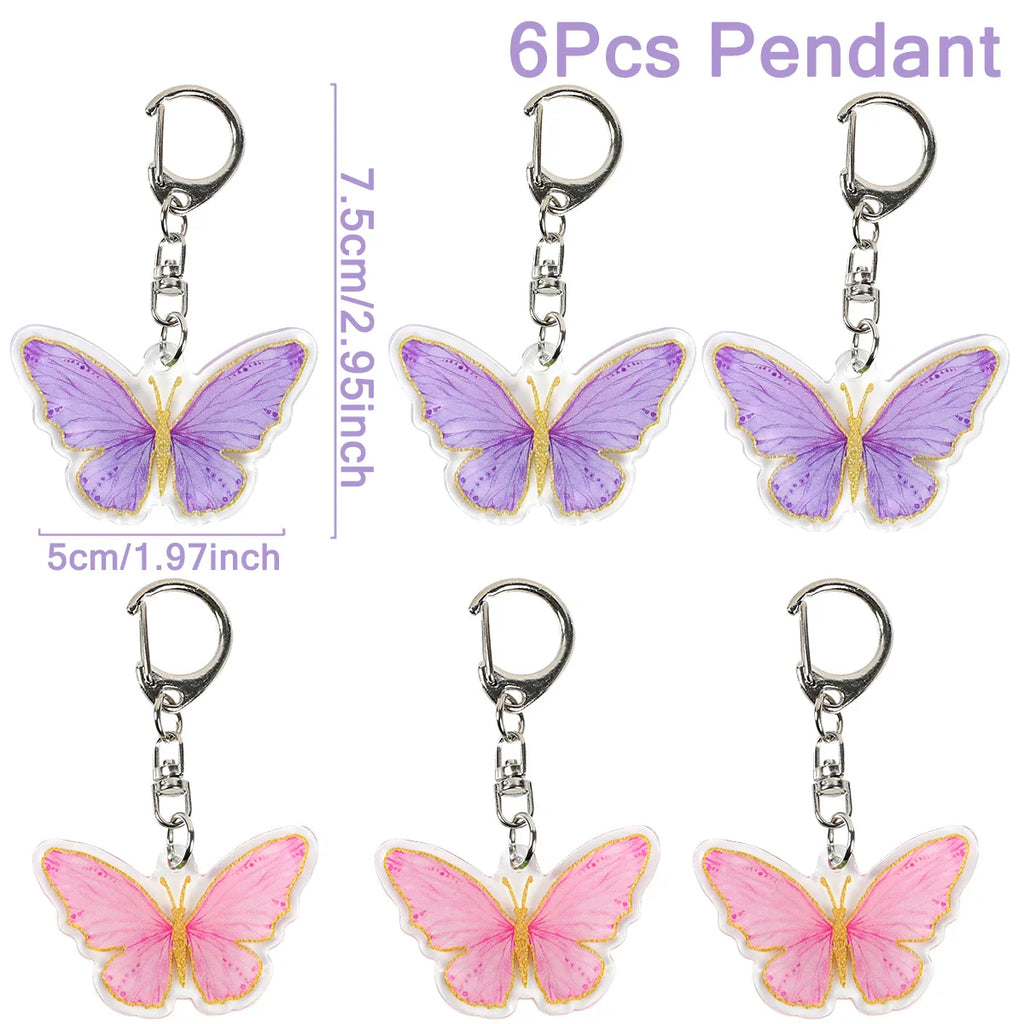 6pcs Butterfly Keychain Backpack Decoration 1st First Birthday Party Decorations Kids Girl Butterfly Decoration Baby Shower