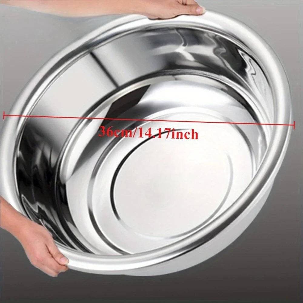 1-2pcs large stainless steel basin and thick washbasin, 36cm/14inch extra large kitchen vegetable wash basin