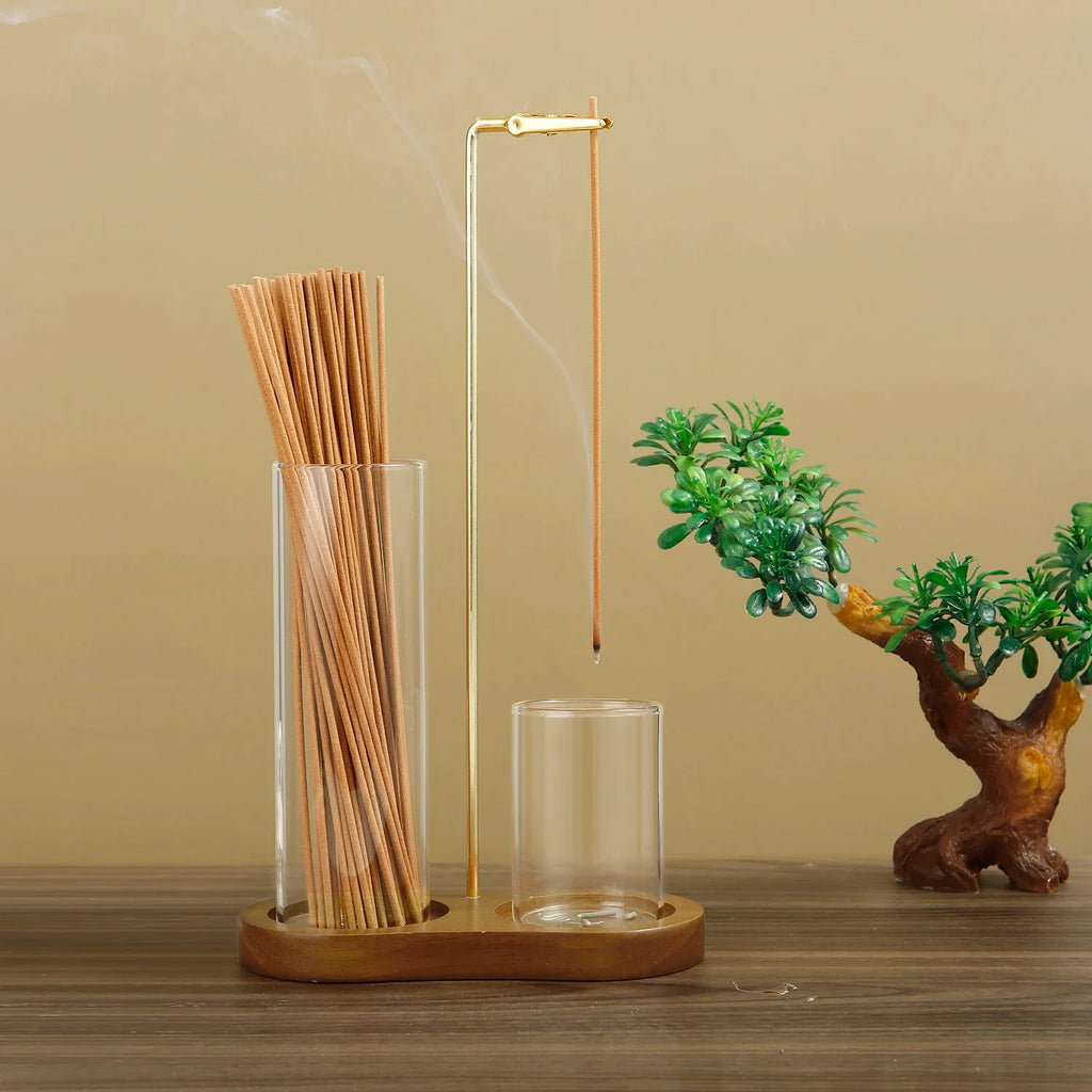 2 in 1 Incense Holder for Sticks Anti-Ash Flying Incense Burne with Glass Ash Catcher and Sticks Organizer for Meditation Yoga