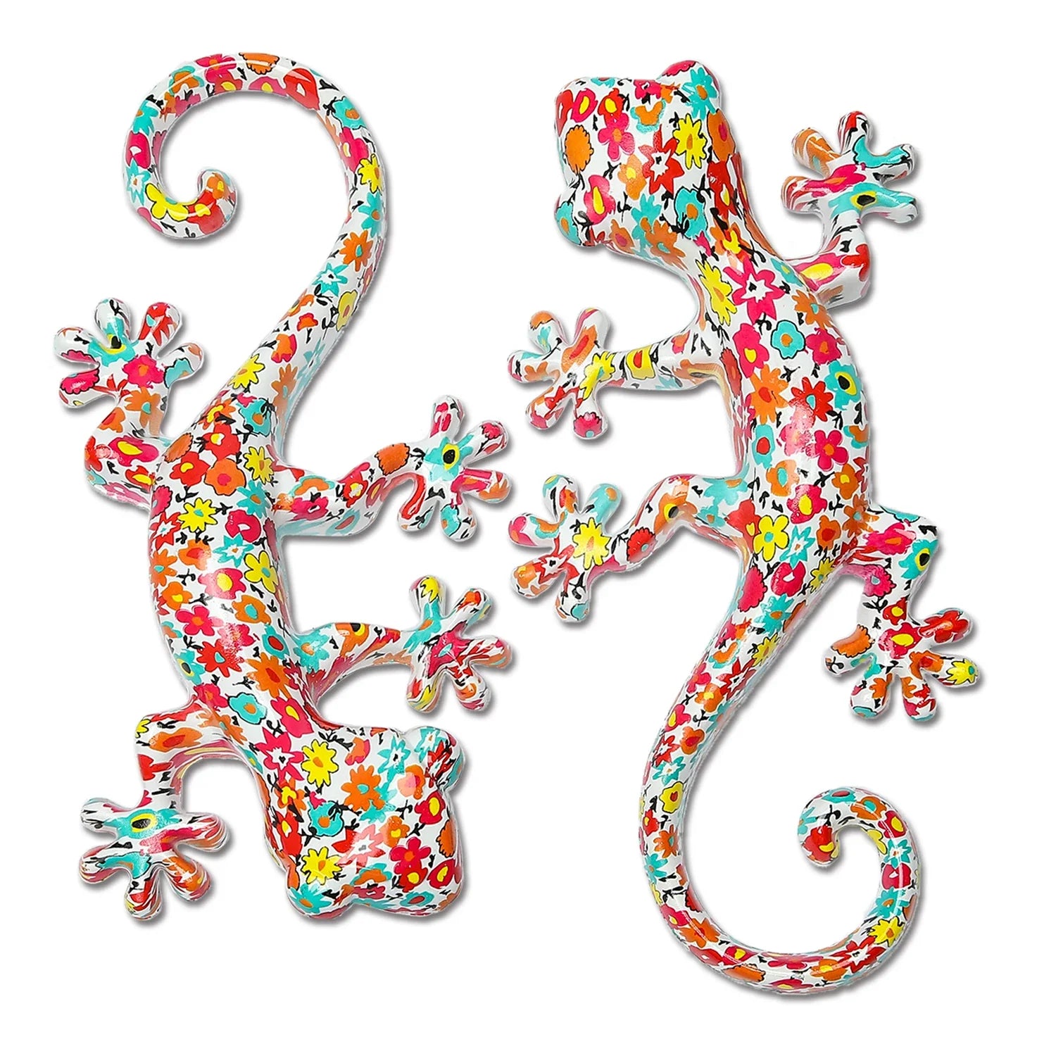 2 pcs Resin Gecko Wall Decor, Garden Yard Decoration,Water Transfer Colorful Lizard Garden Art For Outdoor And Indoor Decoration