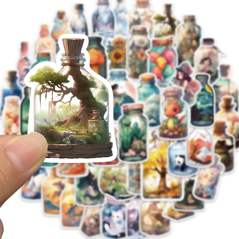 10/30/50pcs Vintage Ins Cute Bottle Animal Cartoon Stickers Kawaii Aesthetic Decals Toy Laptop Phone Notebook Decoration Sticker