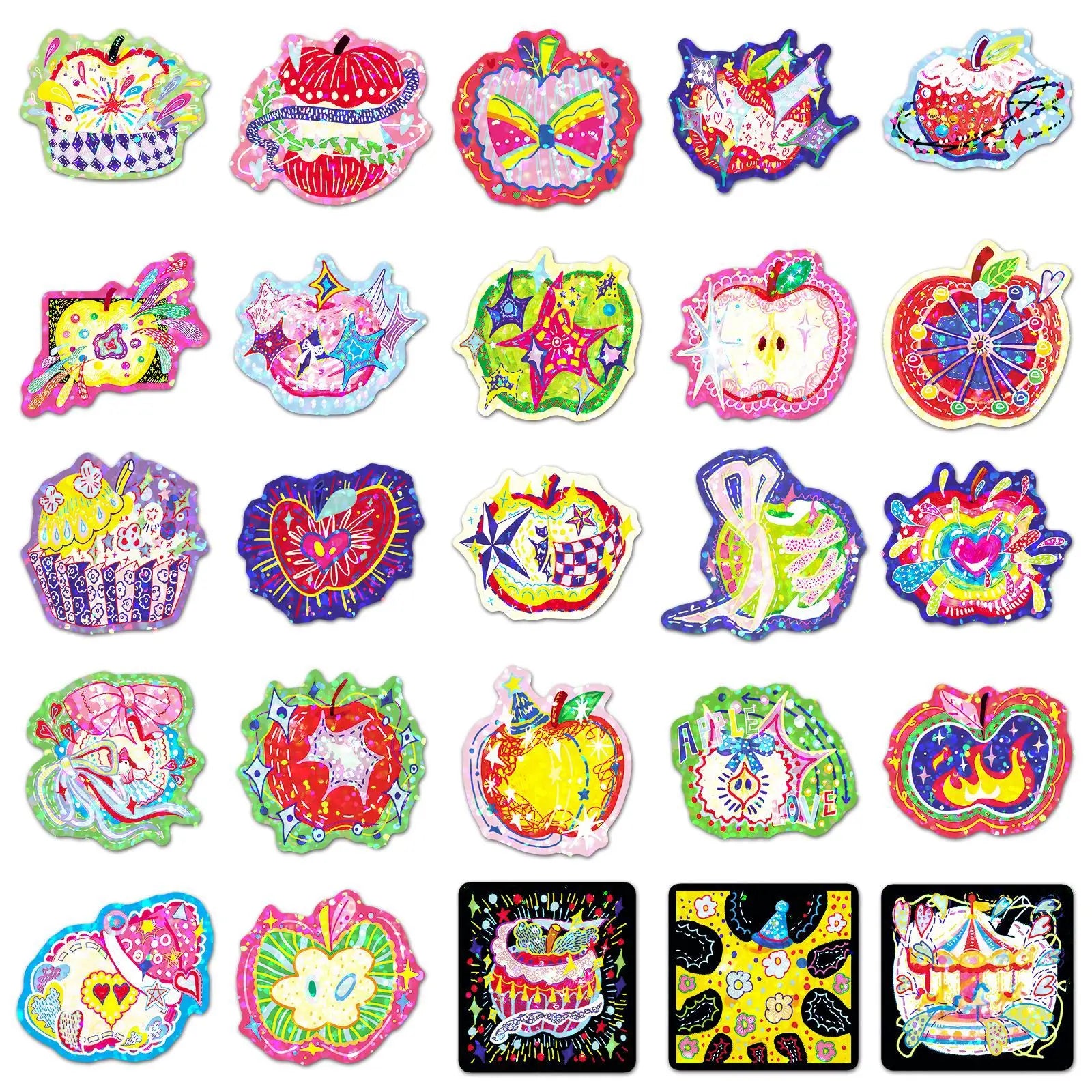 50/100PCS Energy Apple Sticker Flash Film Laser Color Cool Original Creative Waterproof Decorative Phone Computer Sticker
