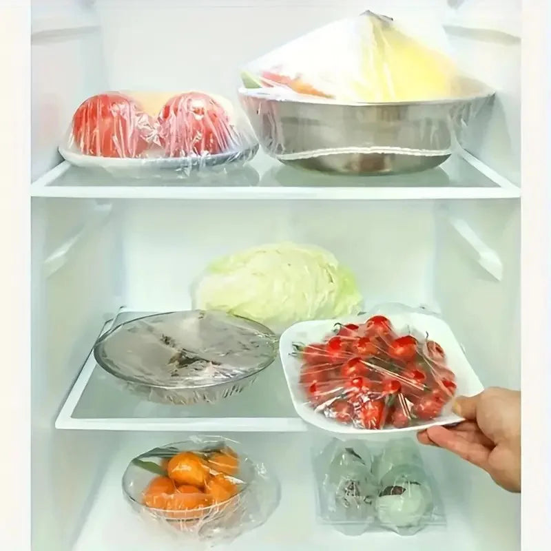 Transparent 100-Pack Reusable Elastic Food Storage Covers Stretchable Plastic Bowl Plate Seal Wrap Unscented Perfect Alternative