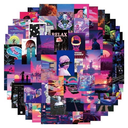 10/30/50pcs Vintage 80's Synthwave Cool Stickers Vaporwave Decal Skateboard Laptop Luggage Phone Motorcycle Waterproof Sticker