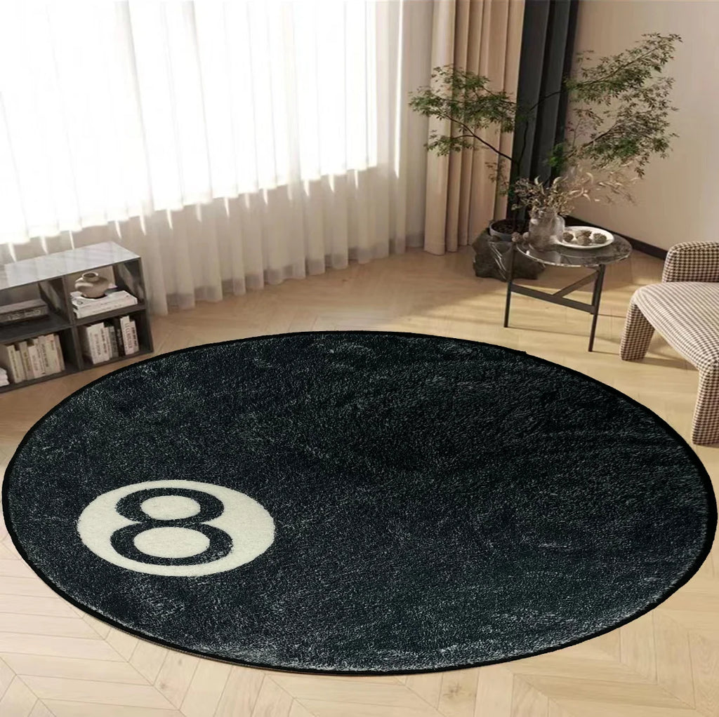 VIKAMA Halloween Eight-Ball Carpet Round Soft Decorative Rug Horror Movie Theme Indoor Home Decor Spooky Pool Enthusiast Gift