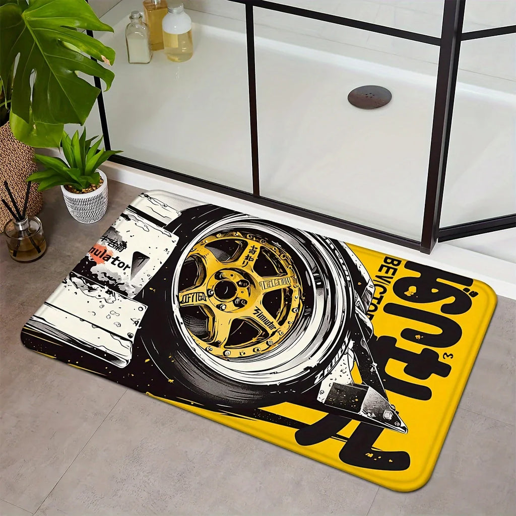 VIKAMA Racing Wheels Printed Carpet Soft Noise Reduction Entrance Door Mats Bedroom Bathroom Doorway Mats Home Decoration