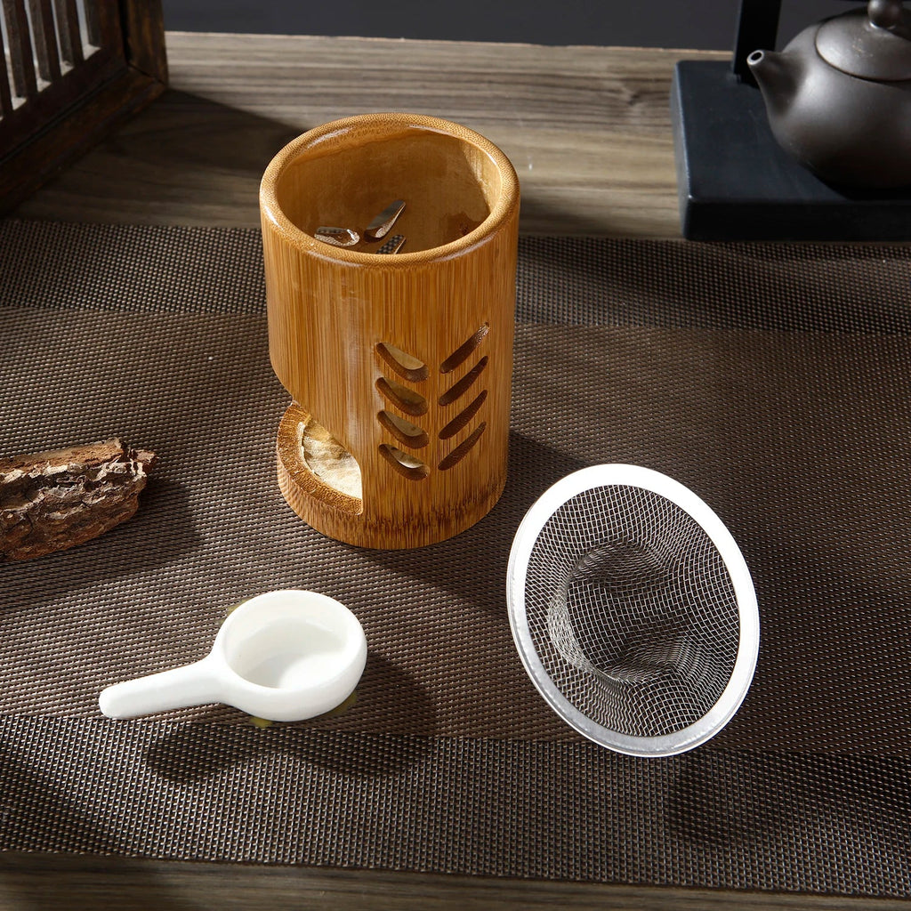 Bamboo Candle Holder Metal Aromatherapy Heating Holder for Herbs Aromatherapy Incense Burner for Yoga SPA Aromatherapy