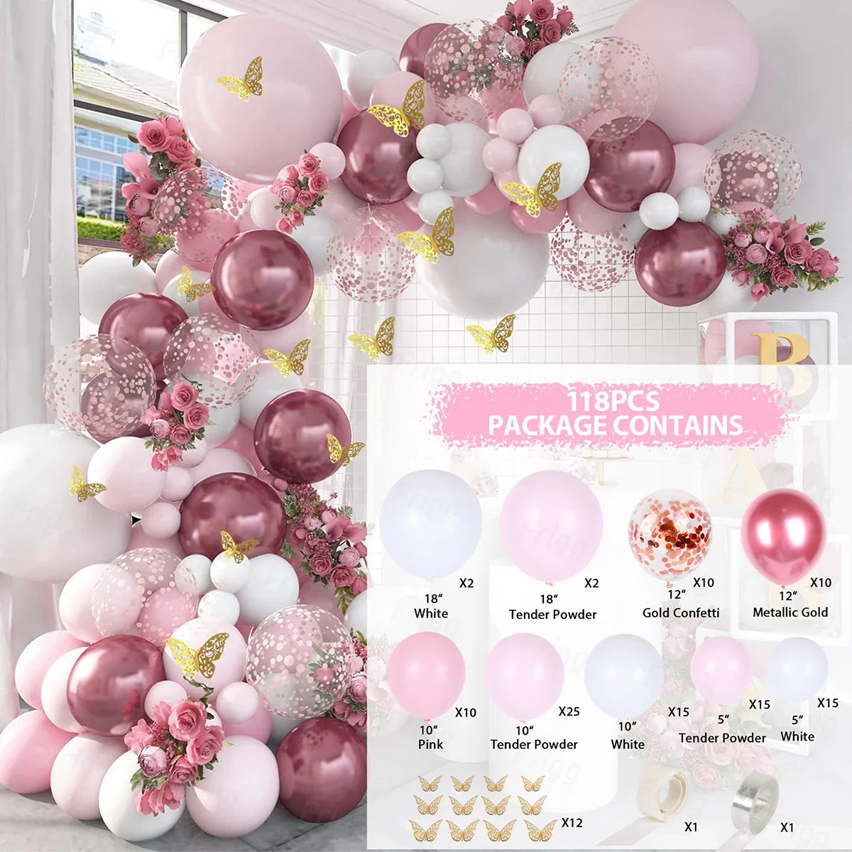 Purple Butterfly Balloons Garland Arch Kit Latex Ballon Birthday Party Decor Kids Adult Wedding Baloon Baby Shower Decor Ballon