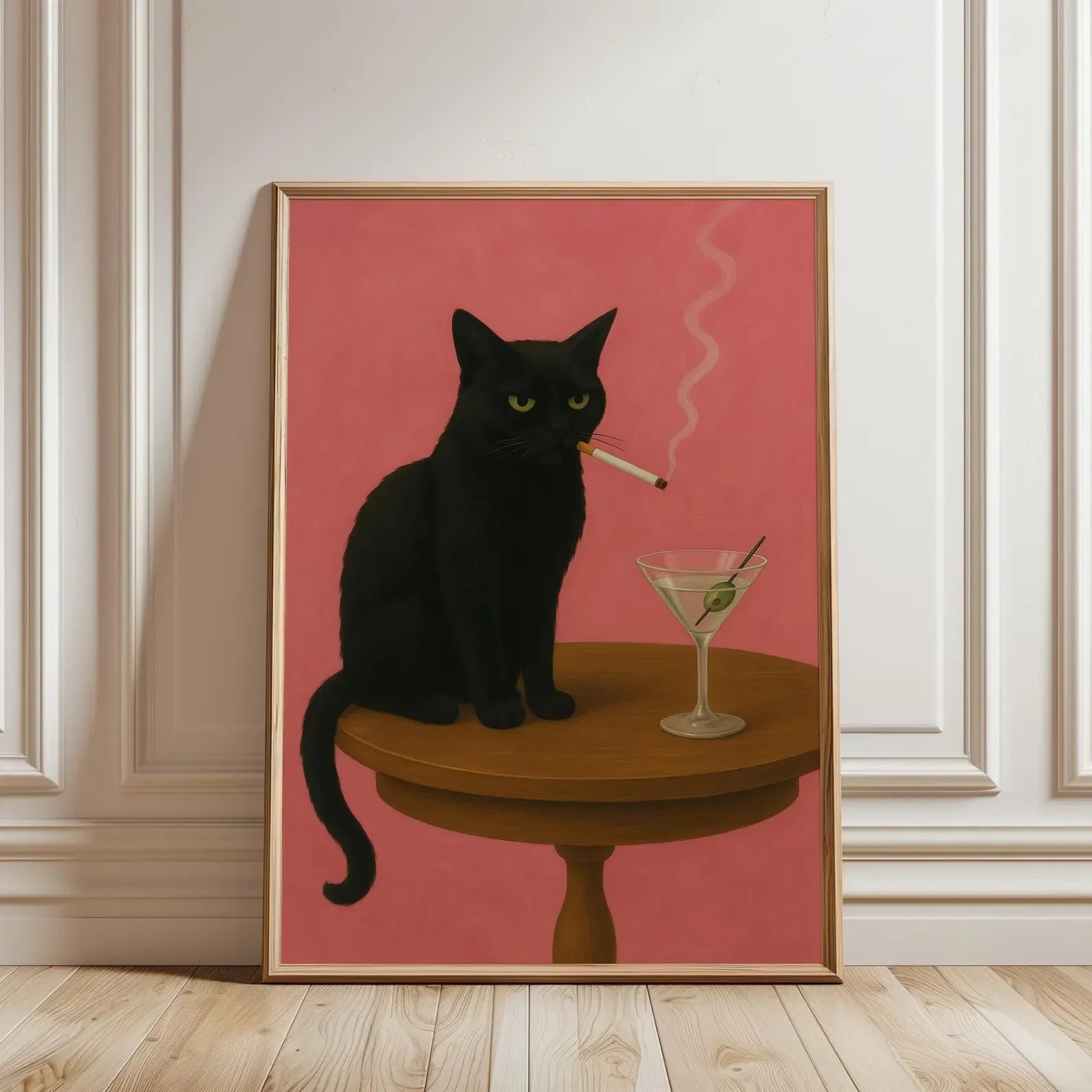 Black Cat Smoking a Cigarette Vintage Poster Art Retro Whimsical Print Funny Animal Wall Decor Poster for Bar Cart Quirky Kitche