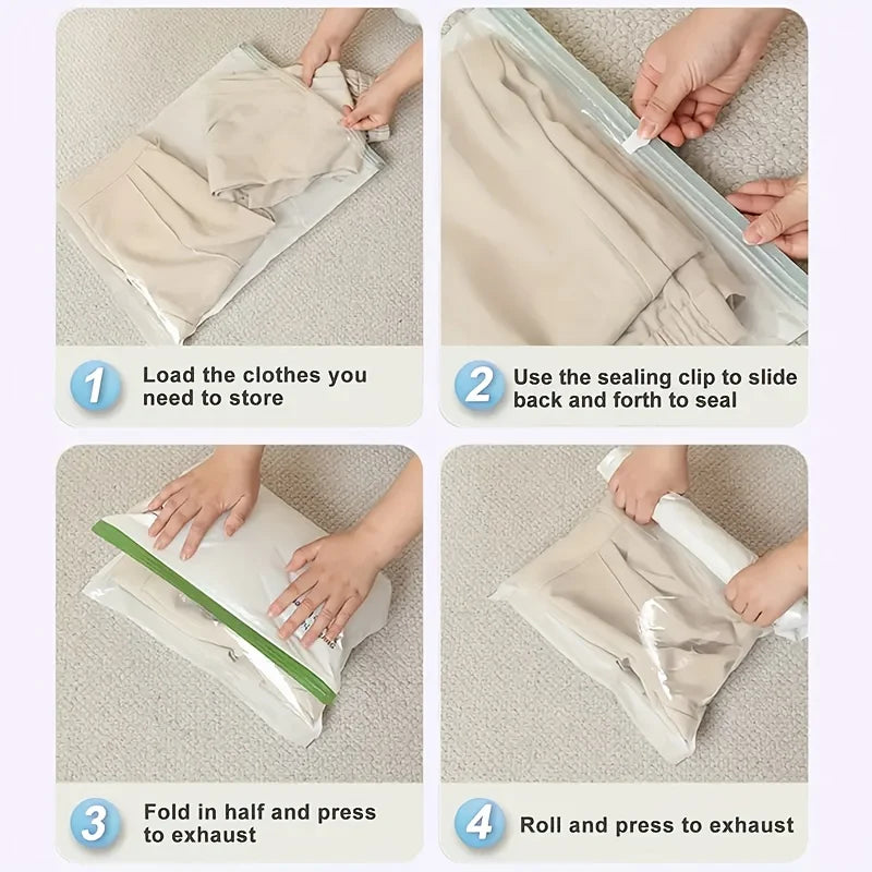 4-Pack Colorful Compression Bags! 3 Sizes, Space-Saving, Roll-Up Design. Waterproof, Durable for Trips & Outdoors