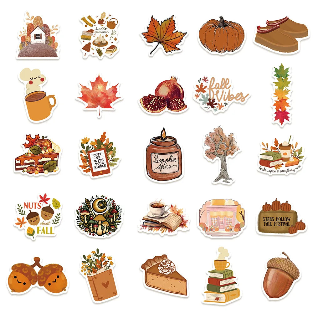 50PCS Fall Cartoon Stickers Notebook Computer Handbook Guitar Skateboard Decorative Stationary Stickers
