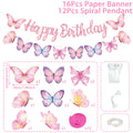 Butterfly Banner Spiral Set Happy 1st Birthday Party Decorations Kids Girls Favors Gifts Spring Butterfly Theme Hanging Pendant