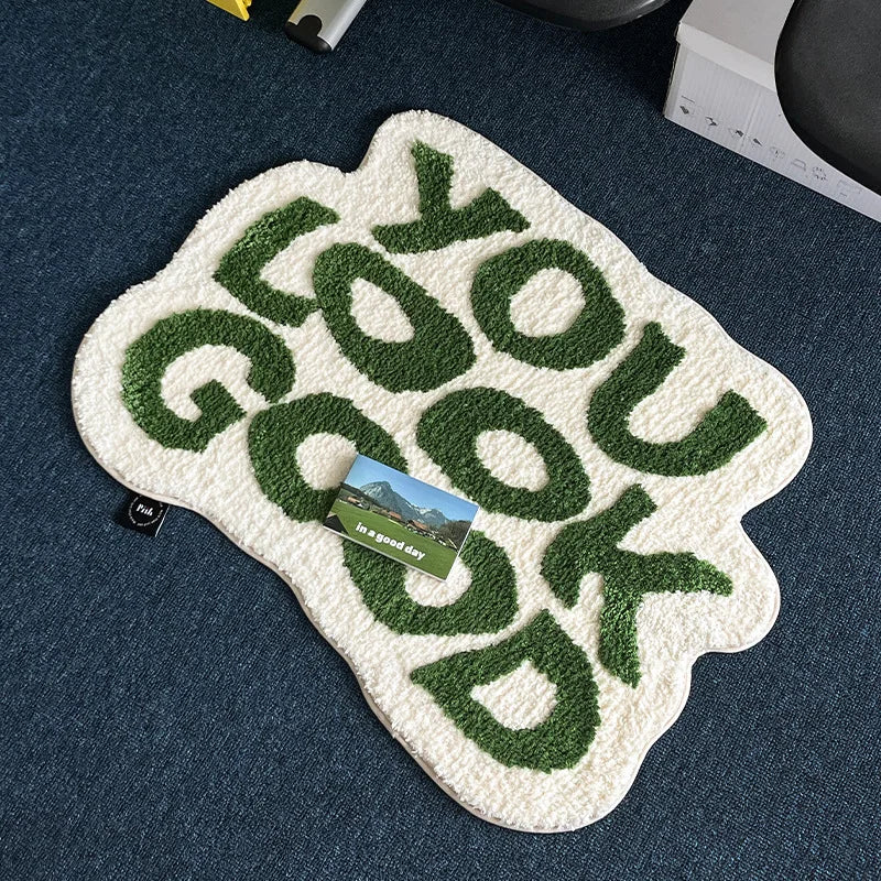 VIKAMA Irregular Letter Floor Mats, Soft And Anti-Slip Faux Cashmere Area Carpets, Bedroom Chair Floor Mats, Home Decoration
