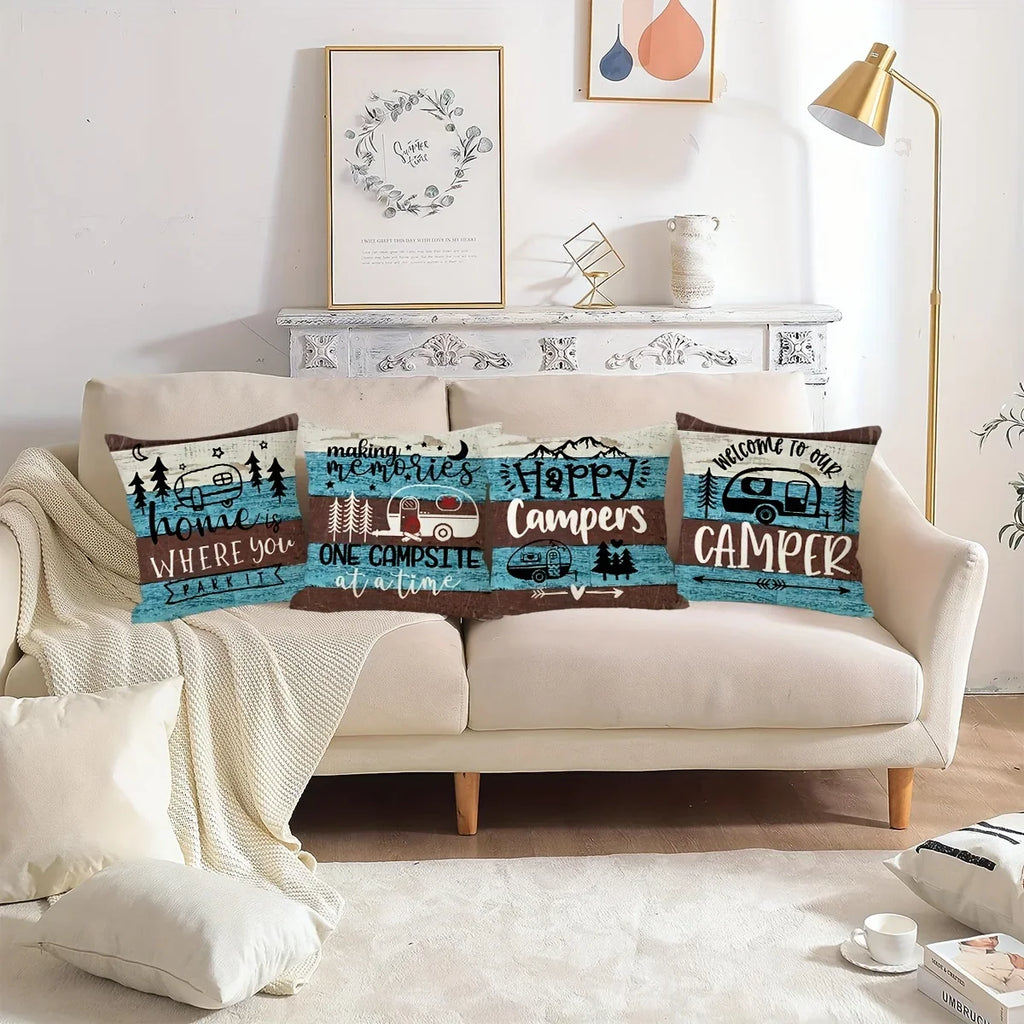 VIKAMA Camping Theme Pillowcase, Country-Style Decorative Cushion pillow Cover, For Sofas, RVs, Camping, Bedroom Home Decoration