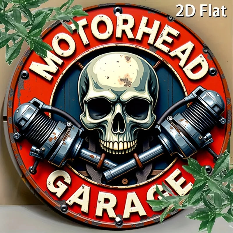 2D Flat, Retro Round Aluminum Sign, Skull Metal Tin Sign - Vintage Rustic Metal Wall Art, Round Aluminum Sign, Metal Wall Decor