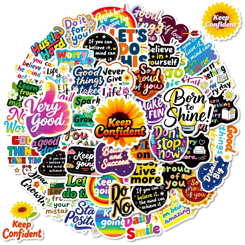 56PCS Inspirational Graffiti Stickers Positive Text Stickers Decorative Notebook Laptop Waterproof Stationery Stickers
