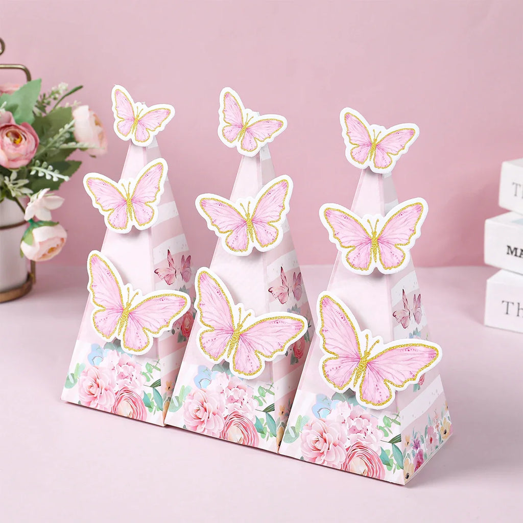 Butterfly Candy Gift Box Pink Purple Butterfly Birthday Party Decorations Kids Wedding Supplies Baby Shower Cookie Biscuit Box