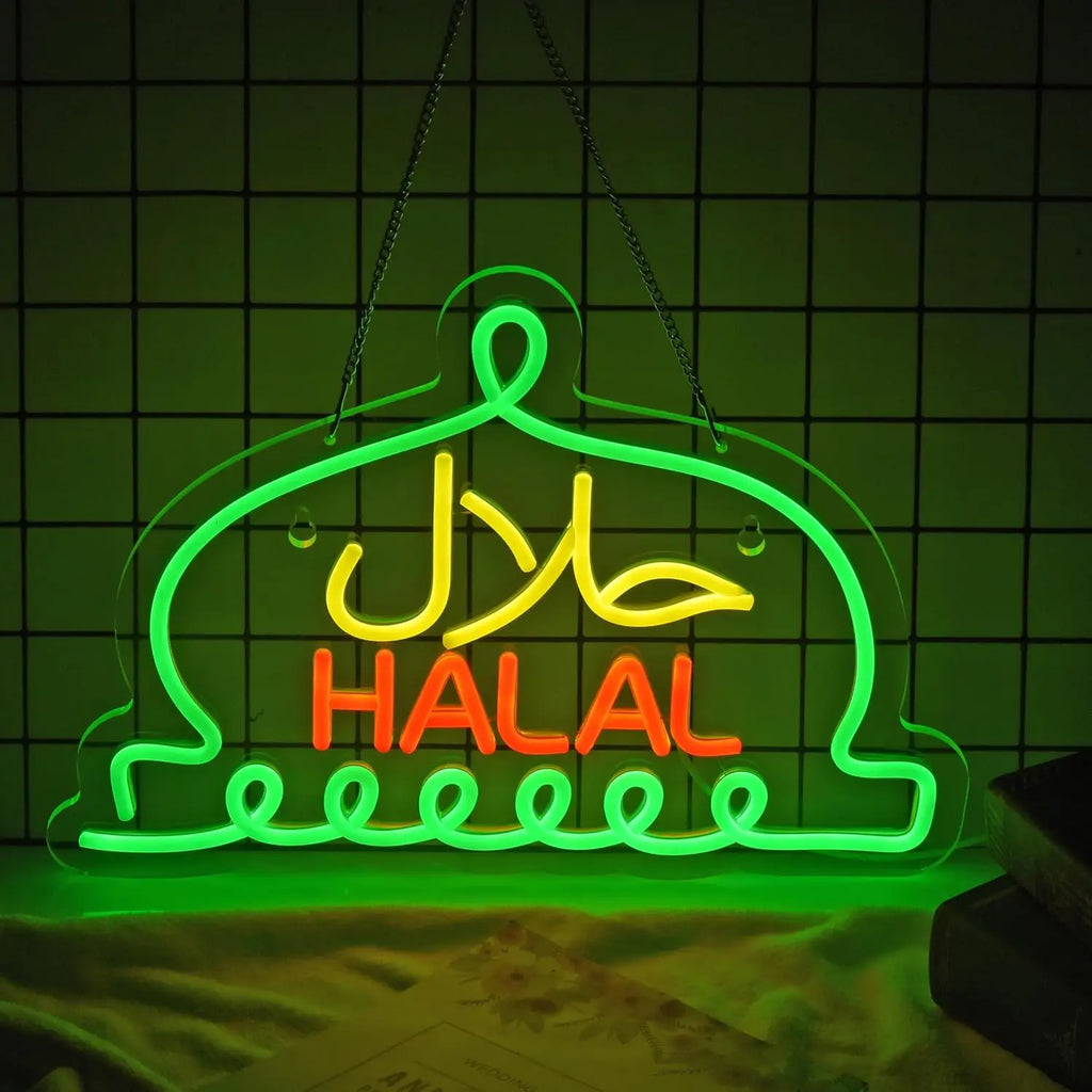 Halal Neon Signs Halal Food Arabic Restaurants Led Light Up Signs for Business Store for Wall Decor USB Powered