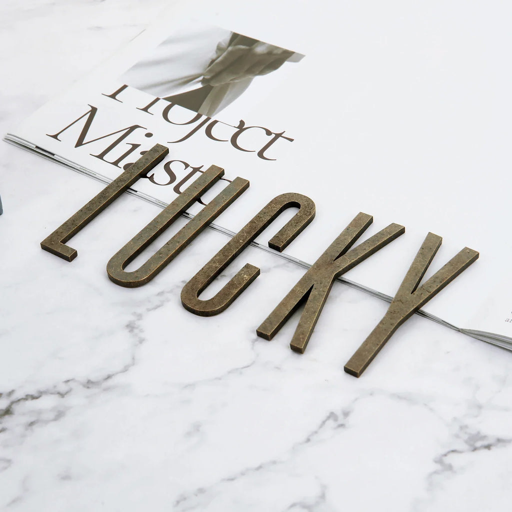Bronze Self Adhesive House Number Metal English Alphabet Letters for Apartment Room Door Plate Table Mailbox Number Stickers 7cm