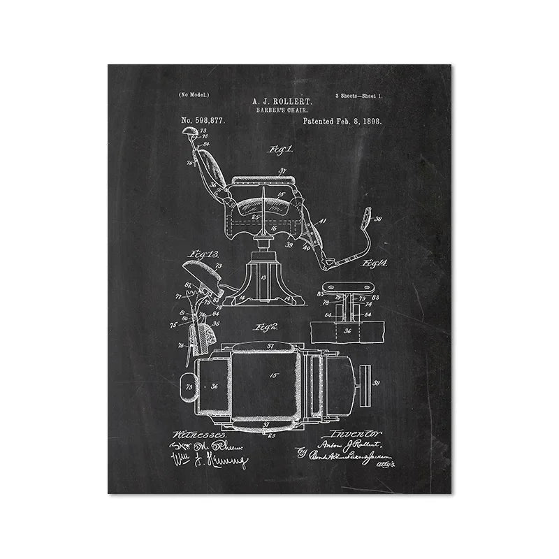 Barber Patent Blueprints Vintage Posters Canvas Prints ,Shaving Brush, Scissors Barber's Pole, Cutthroat Razor Barbershop Decor