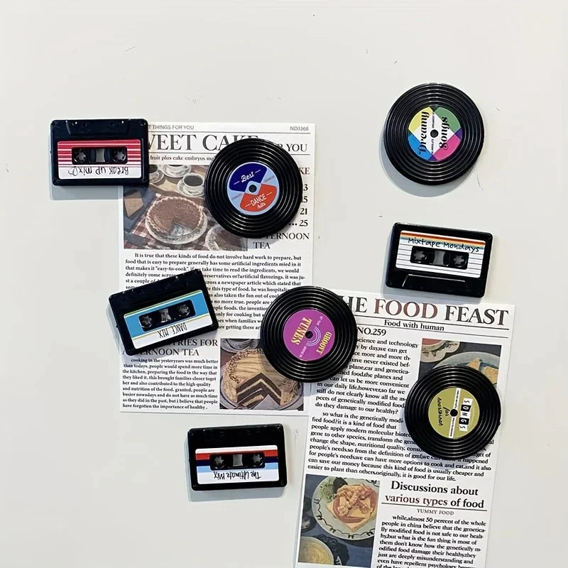 4Pcs Vintage Creative Gramophone Record Fridge Magnet Message Board Reminder Refrigerator Sticker for Home Kitchen Decoration