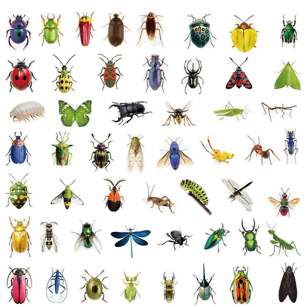 50/100PCS Transparent PET Animal Stationery Stickers Cartoon Creative Insect Pattern DIY Notebook Reward Stickers