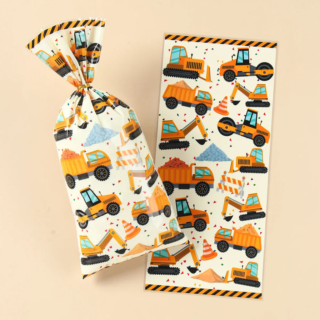 Construction Candy Bags Heat Sealable Treat Cookie Candy Goodie Bags Engineering Vehicle Birthday Party Supplies Baby Shower