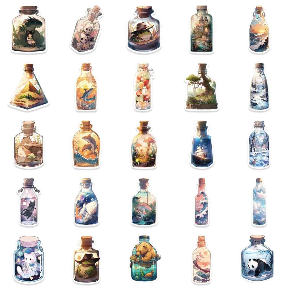 10/30/50pcs Vintage Ins Cute Bottle Animal Cartoon Stickers Kawaii Aesthetic Decals Toy Laptop Phone Notebook Decoration Sticker