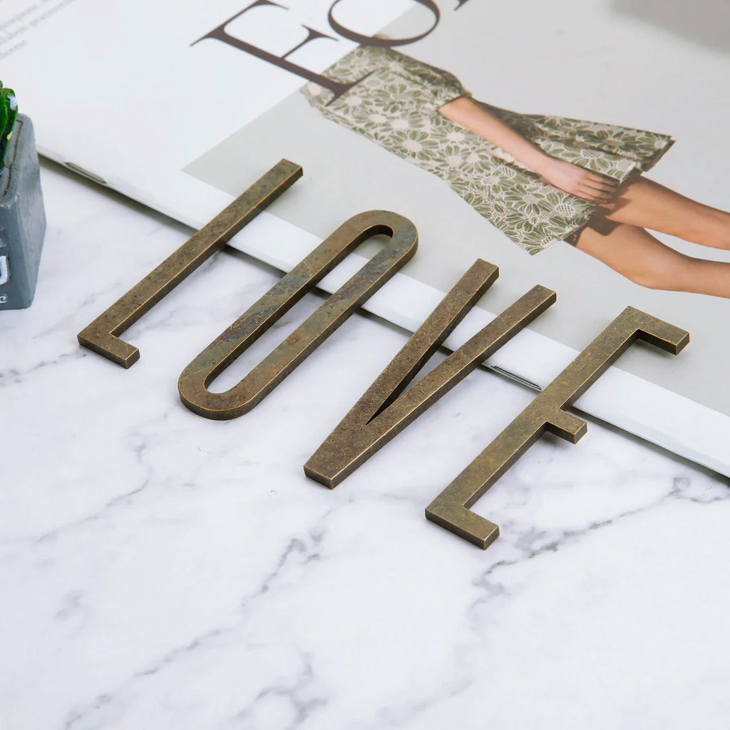 Bronze Self Adhesive House Number Metal English Alphabet Letters for Apartment Room Door Plate Table Mailbox Number Stickers 7cm