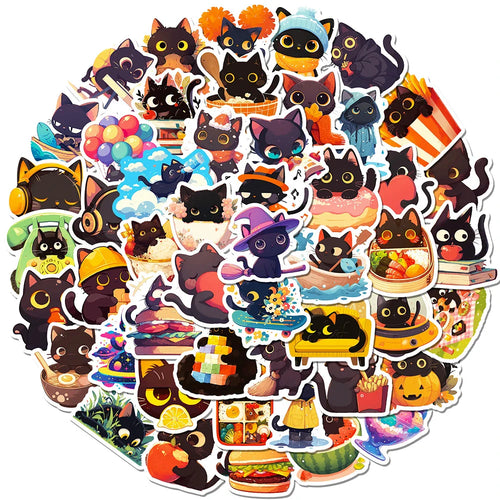 10/30/50pcs Cute Black Cat Graffiti Stickers Aesthetic Decals Fridge Notebook Laptop Phone Funny Stationery Sticker Kids Toys