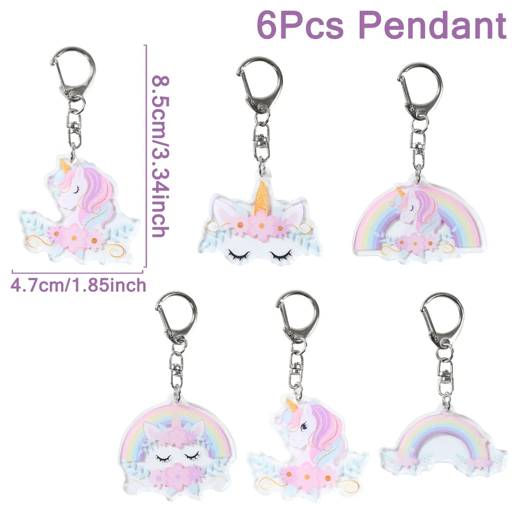 6pcs Rainbow Unicorn Acrylic Keychain Pendant Unicorn Birthday Party Decoration Kids Gifts Baby Shower Wedding Party Favors