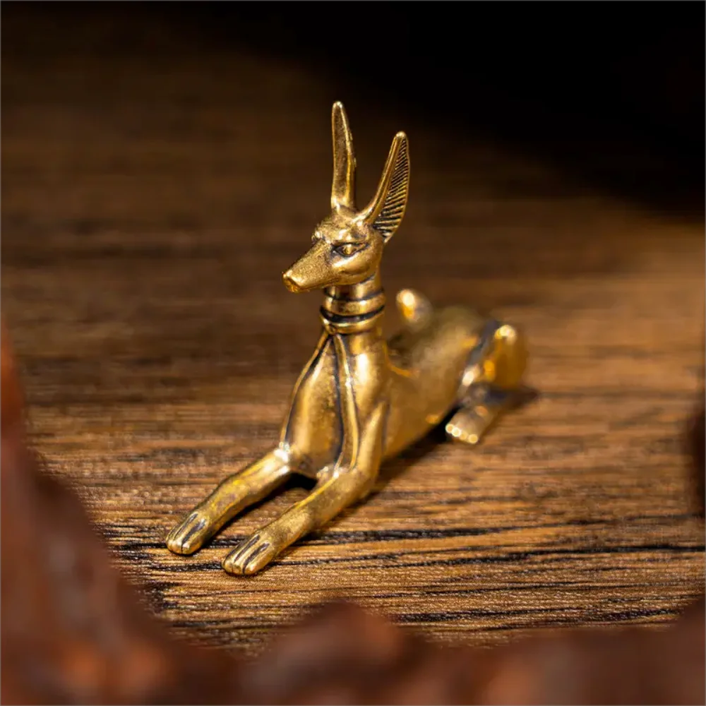 1pc Vintage Brass Egyptian Pharaoh Hound Statue - Exquisite Decorative Art Piece for Home, Office, or Cafe, Ideal for Bookshelve