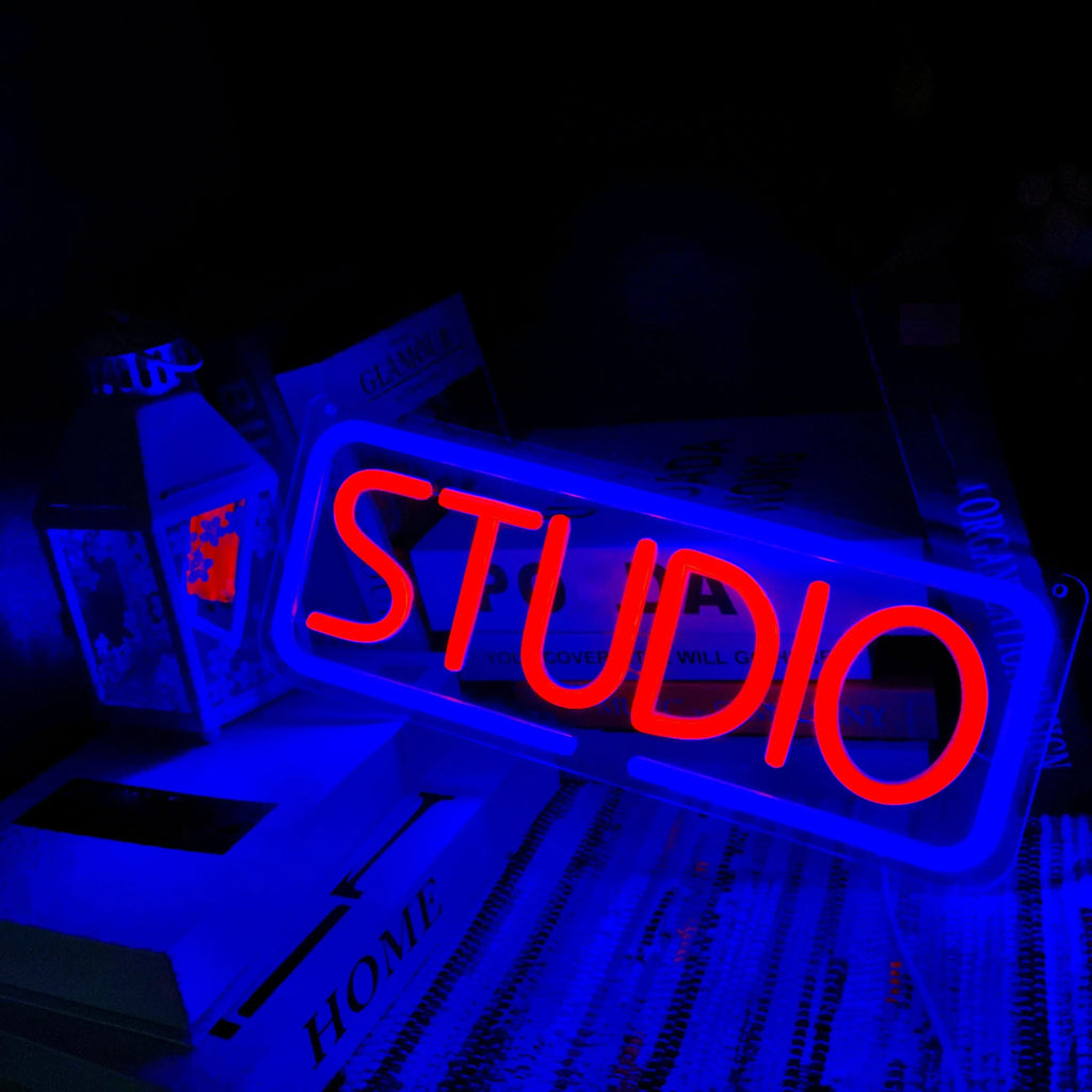 Studio Neon Sign Pink Blue LED Wall Art for Music Photo Studio Home Bar Cafe Decor Creative Business Lighting Vibrant Ambiance