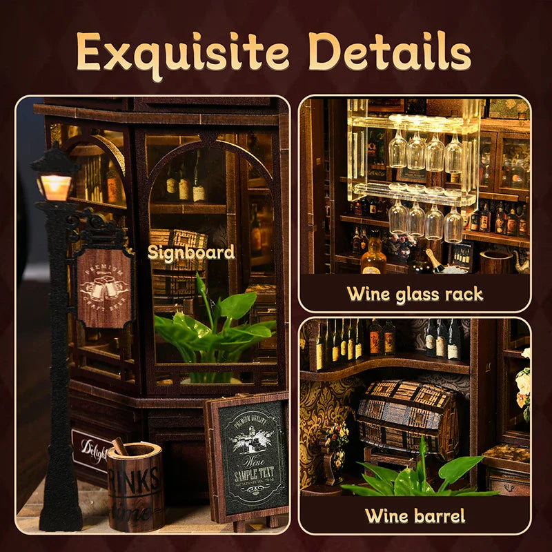 New Corner Bistro Miniature DIY Book Nook - 3D Wooden Puzzle Craft Kit, Christmas & Black Friday Micro Scene Model Gift