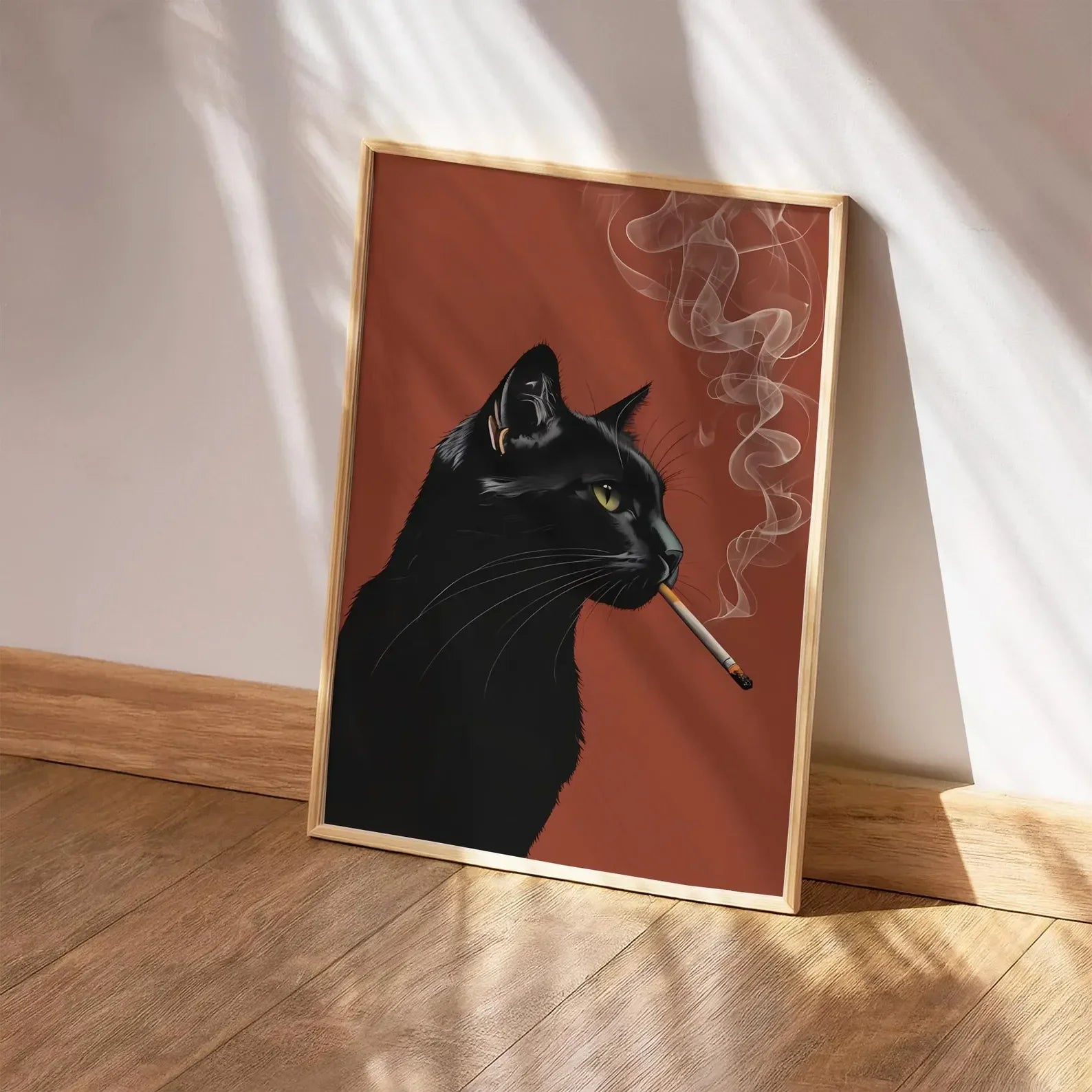 Black Cat Smoking a Cigarette Vintage Poster Art Retro Whimsical Print Funny Animal Wall Decor Poster for Bar Cart Quirky Kitche